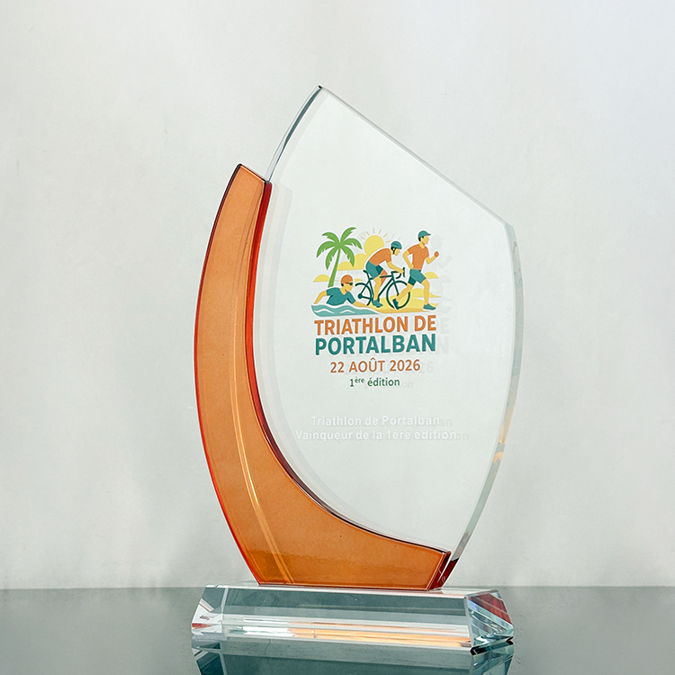 Personalized Orange Clear Crystal Plaque Glass Trophy MH-LJ0843