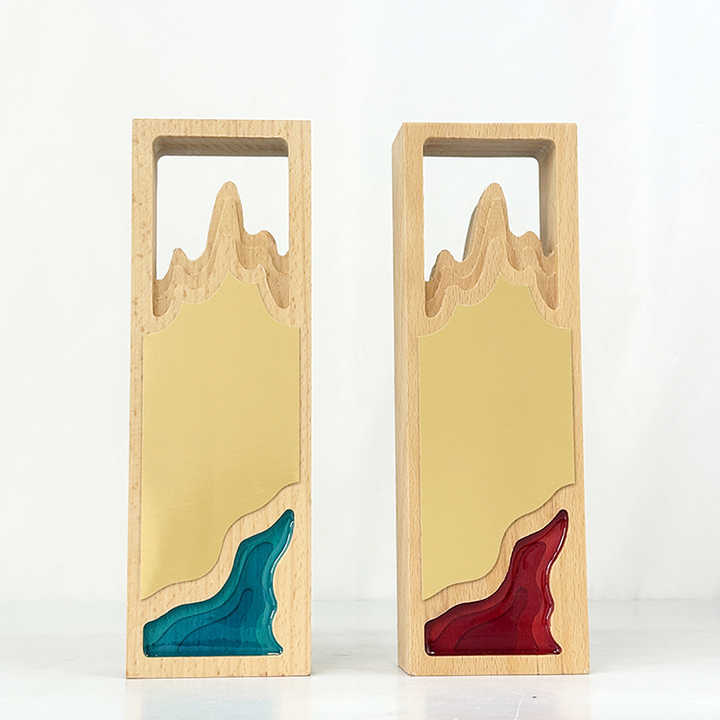 Personalized Gold Plated Blue Red Acrylic with Rectangle Wooden Trophy MH-LJ0850