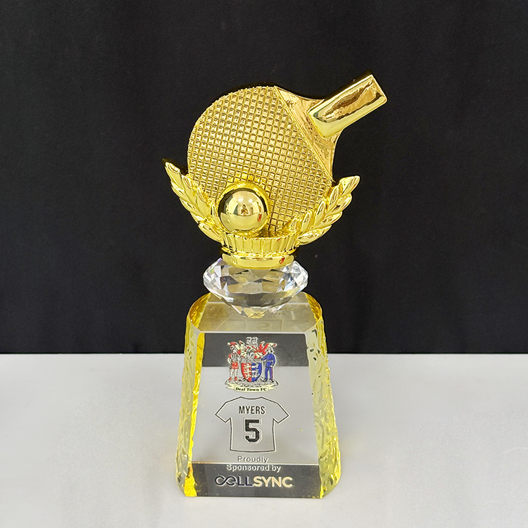 Gold Silver Bronze Resin Table Tennis Pingpong Ball Crystal Glass Awards Trophy MH-LJ0842