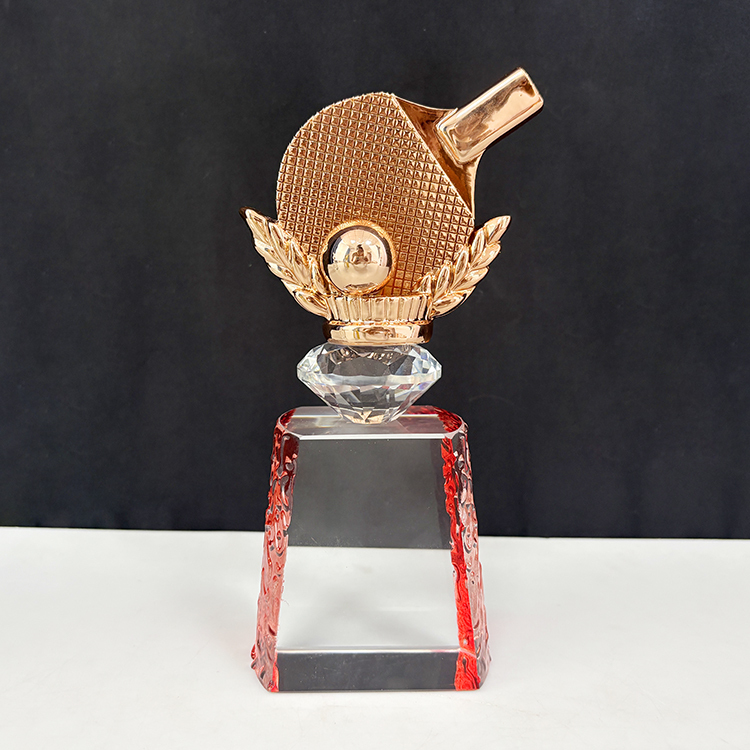 Gold Silver Bronze Resin Table Tennis Pingpong Ball Crystal Glass Awards Trophy MH-LJ0842