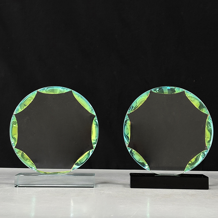 New Design Rainbow Round Crystal Circle Glass Awards Plaque Trophy with Clear Black Base MH-LJ0841