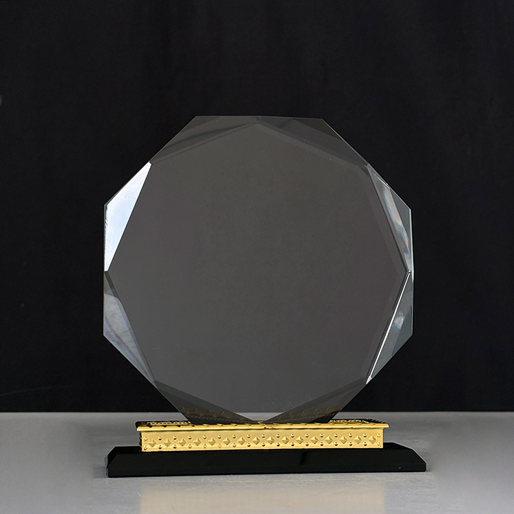 Blank Octagon Plaque Crystal Trophy Award with Gold Metal Black Base MH-LJ0832