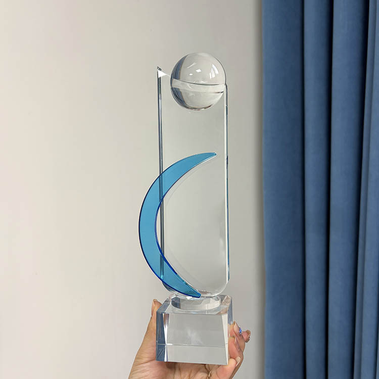 Blue Glass Crystal Trophy with Hlaf Ball MH-LJ0900