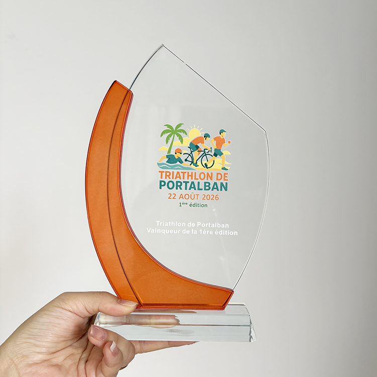 Personalized Orange Clear Crystal Plaque Glass Trophy MH-LJ0843