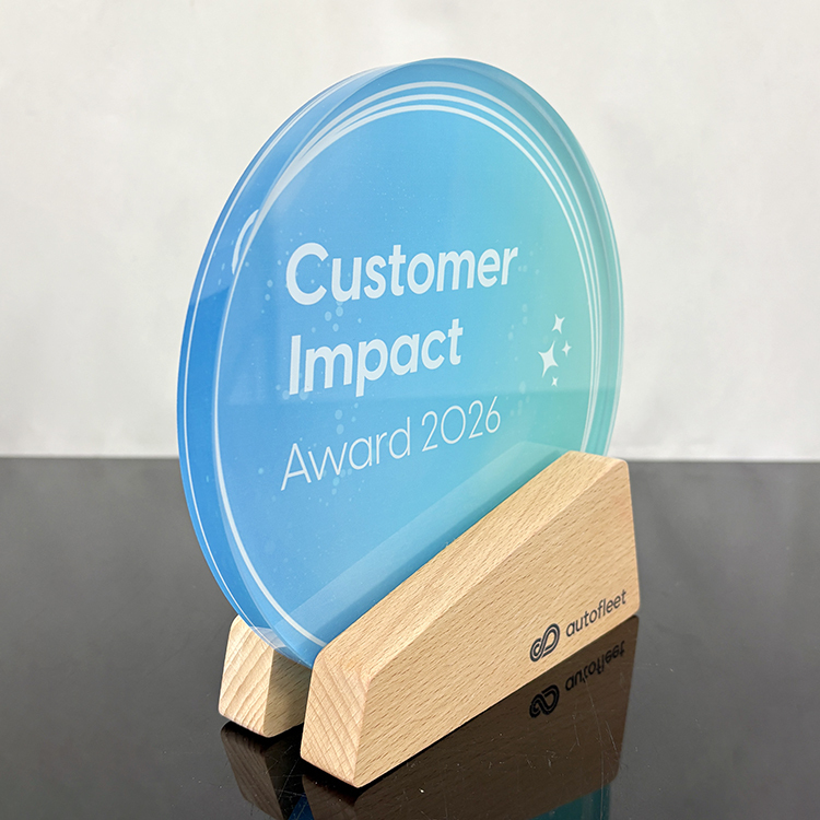 Full Color Printing Round Crystal Glass Awards Plaque Trophy with Wood Base