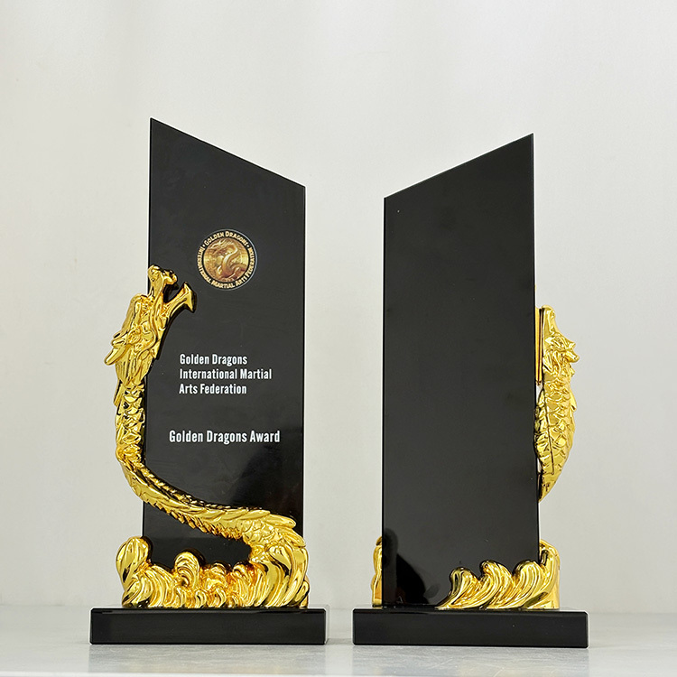 Gold Resin Dragon Personalized Black Crystal Trophy MH-LJ0859