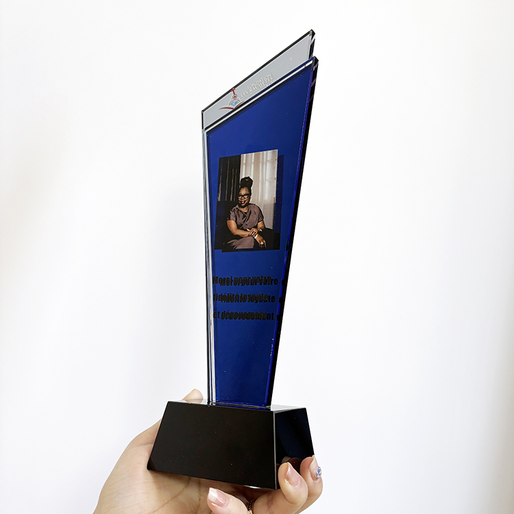 Luxury Blue Mirror Finishing Crystal Glass Awards Plaque Trophy MH-LJ0819