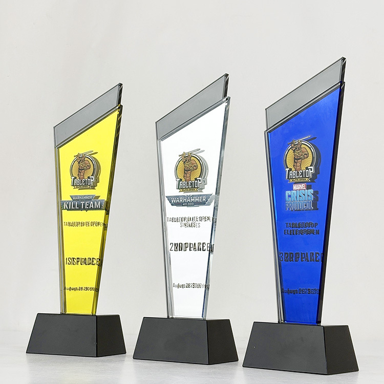 Luxury Gold Silver Blue Mirror Finishing Crystal Glass Awards Plaque Trophy MH-LJ0831