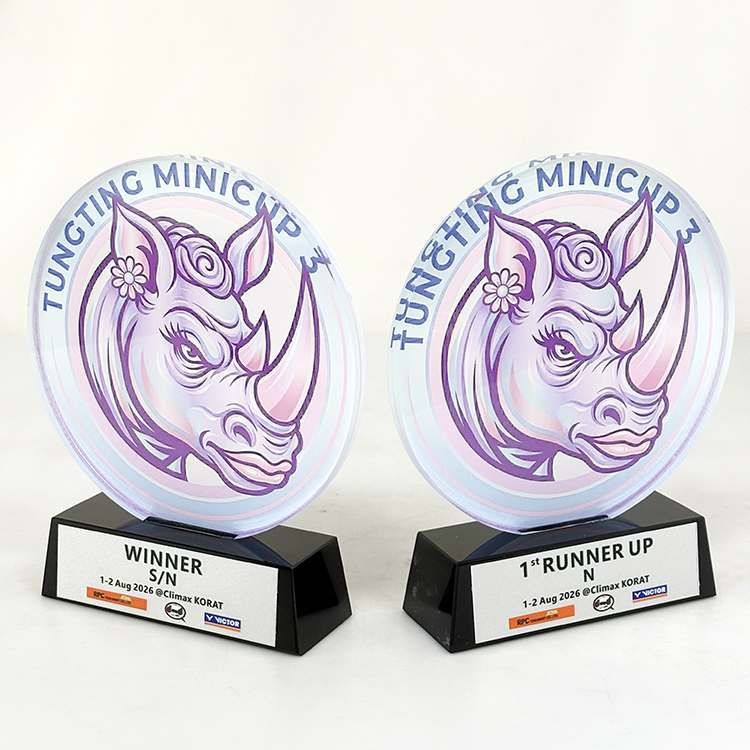 Personalized Round Acrylic Awards Plaque Trophy with Black Crystal Base MH-LJ0851