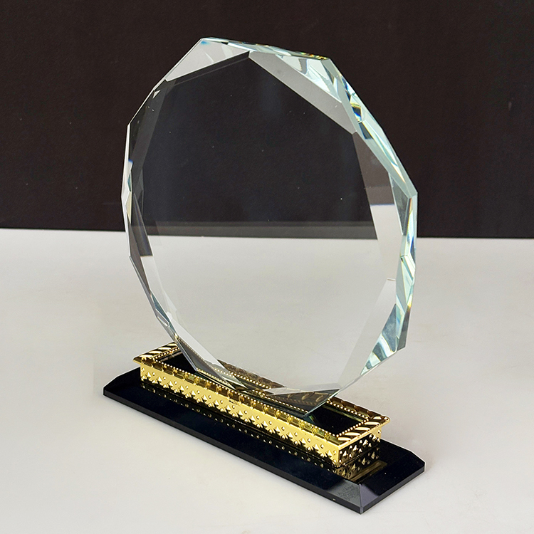 Blank Octagon Plaque Crystal Trophy Award with Gold Metal Black Base MH-LJ0832