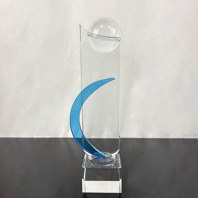 Blue Glass Crystal Trophy with Hlaf Ball MH-LJ0900