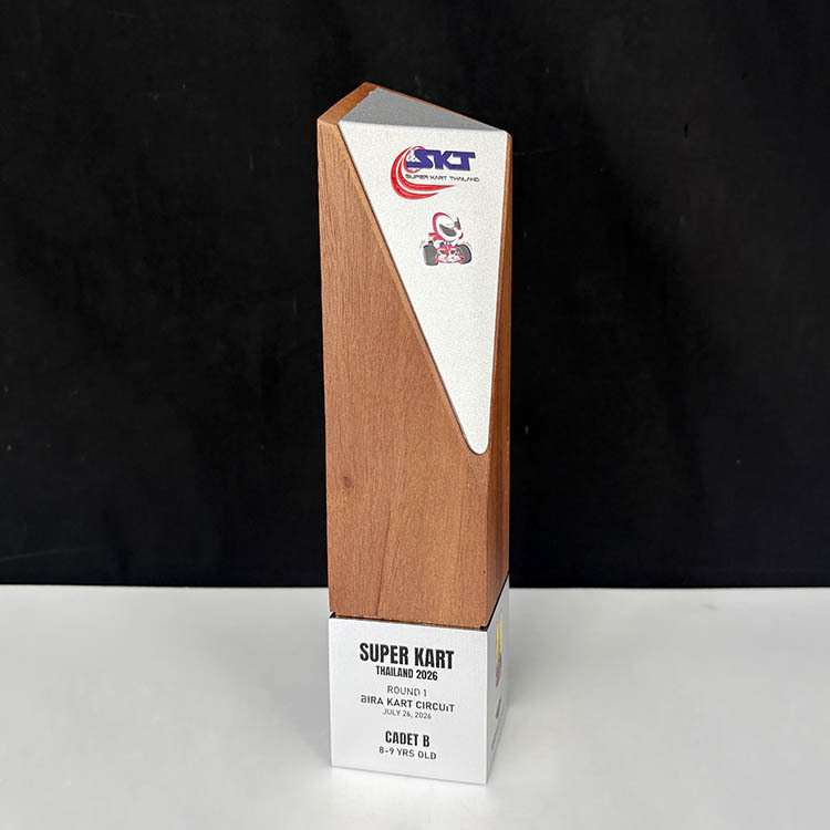 Personalized Wood Plaque Crystal Trophy with Silver Plate Base MH-LJ0883