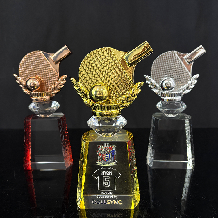 Gold Silver Bronze Resin Table Tennis Pingpong Ball Crystal Glass Awards Trophy MH-LJ0842