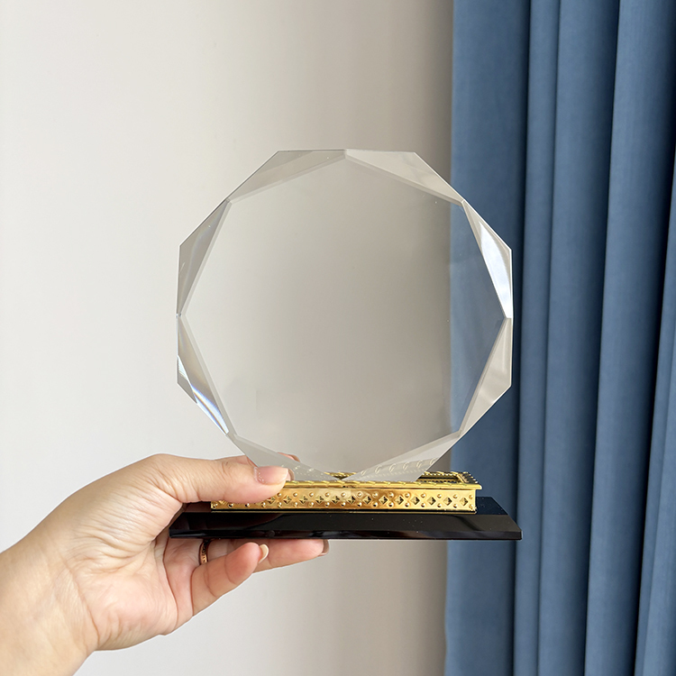 Blank Octagon Plaque Crystal Trophy Award with Gold Metal Black Base MH-LJ0832