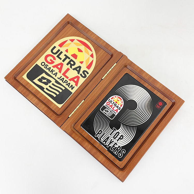 Customized Foldable Wood Book Shape Certificate Box Plaque Award with Gold Plate MH-LJ0857