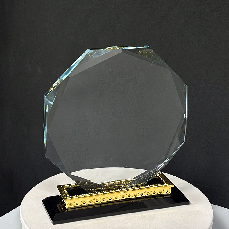 Blank Octagon Plaque Crystal Trophy Award with Gold Metal Black Base MH-LJ0832