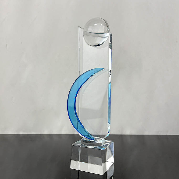 Blue Glass Crystal Trophy with Hlaf Ball MH-LJ0900
