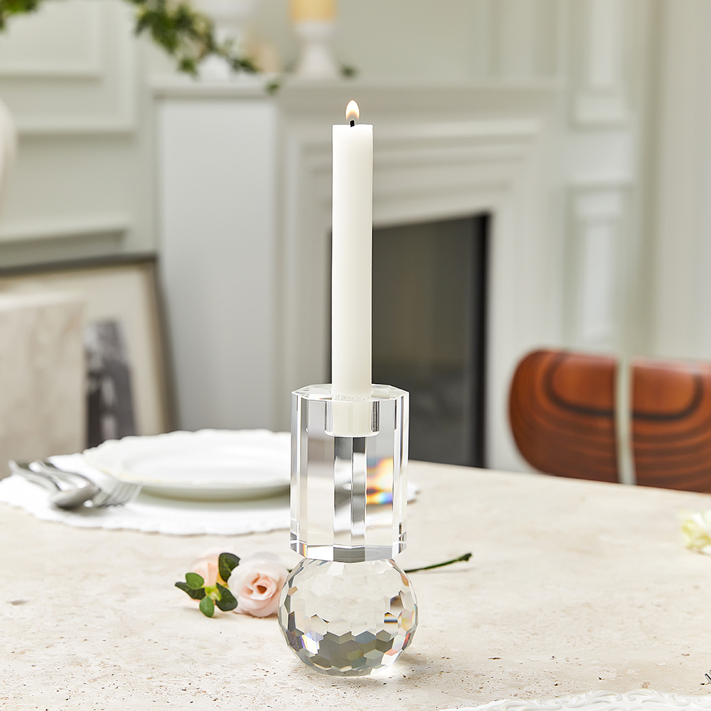 Factory Outlet Geometric Solid Glass Candelabra Centerpiece Home Hotel Decoration Clear Crystal Candle Holder