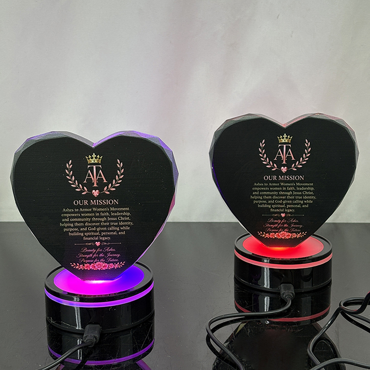 Personalized Heart Crystal Trophy Photo Frame Trophy with Black Light base MH-LJ0780