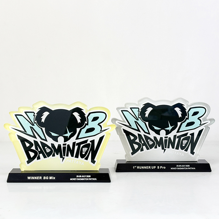 Personalized Acrylic Badminton Awards Plaque Trophy with Black Crystal Base MH-LJ0811