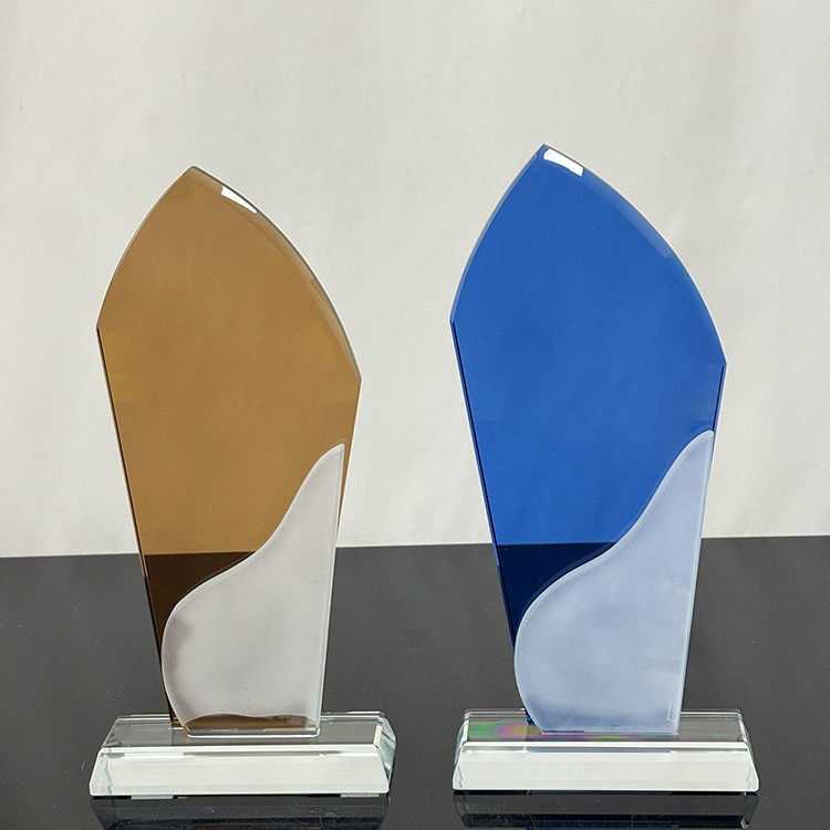 Amber Blue Frosted Clear Crystal Glass Trophy Award MH-LJ0776