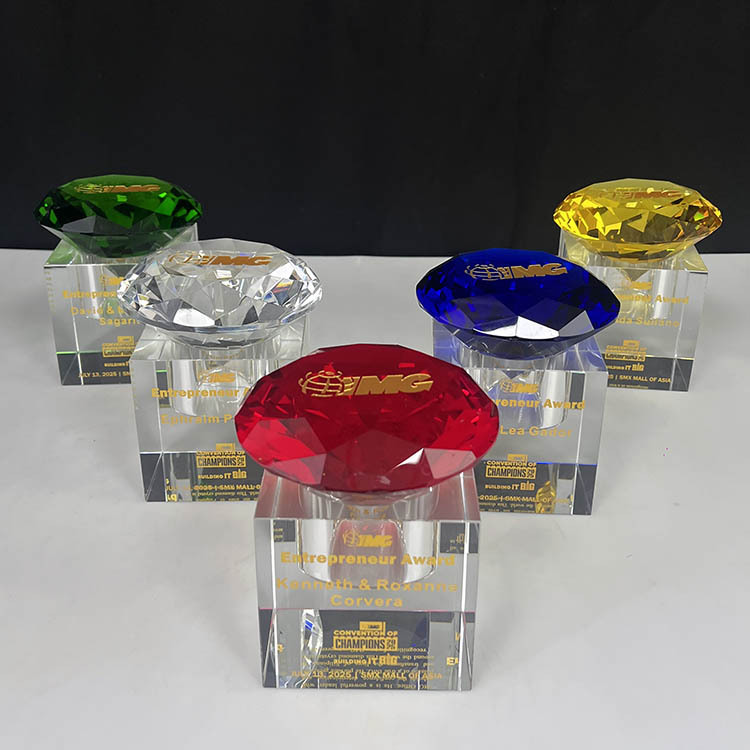 Machine Cut Multi Color Glass Crystal Gem Diamond Paperweight with Stand MH-9516