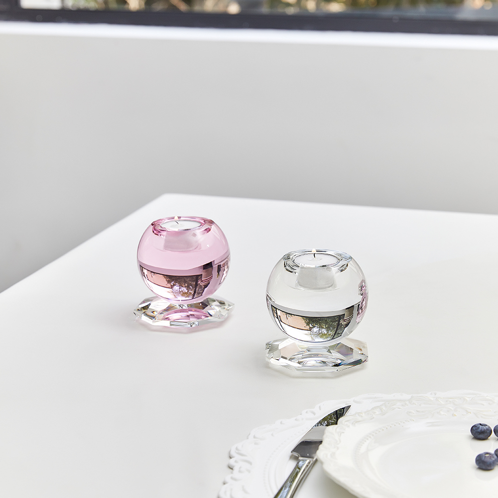 Wholesale Simple Style Transparent Crystal Tealight Candle Holder Decorative Round Small Crystal Candle Holders