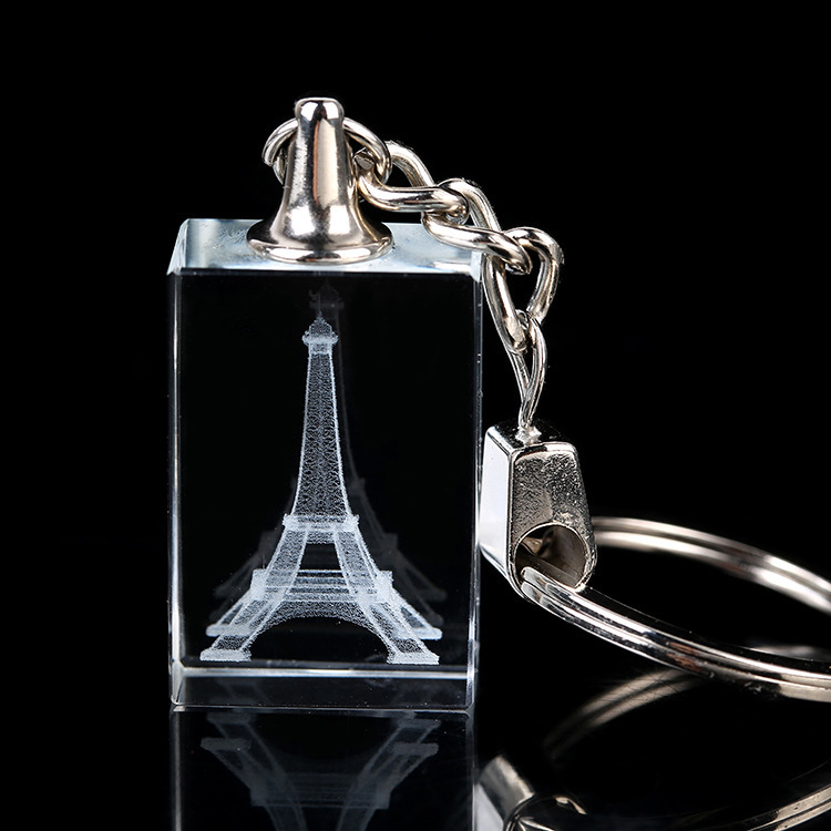Led Glass Laser Eiffel Tower Rectangle Crystal Keychain