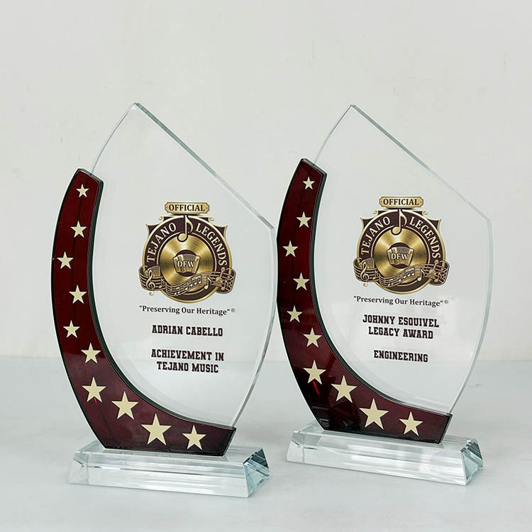 Personalized Maroon Clear Crystal Plaque Glass Trophy MH-FJ0040