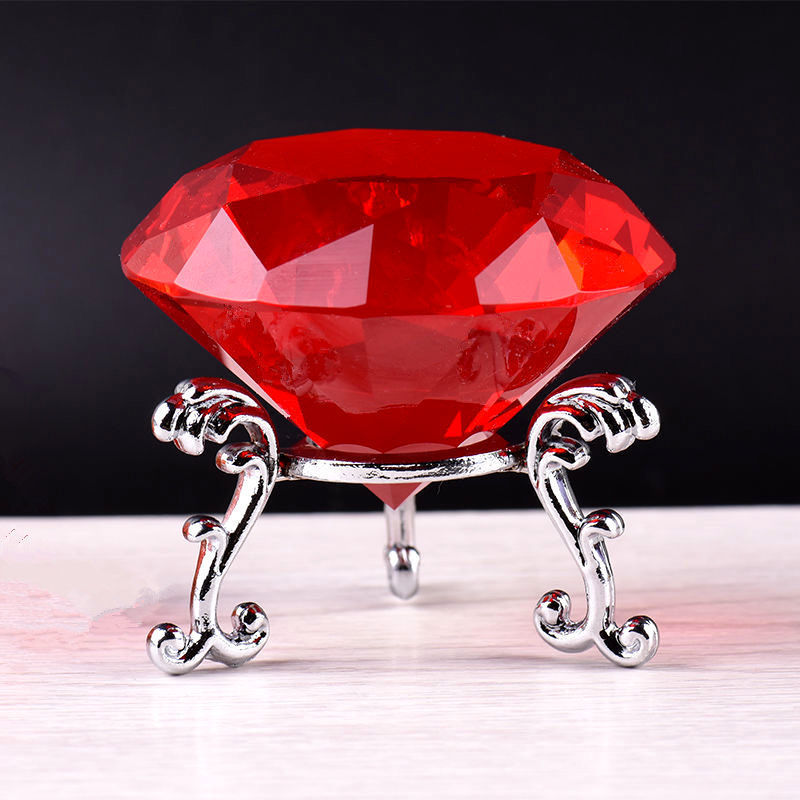 Machine Cut Different Color Raw Glass Crystal Gem Diamond Paperweight with Metal Base Stand MH-9514