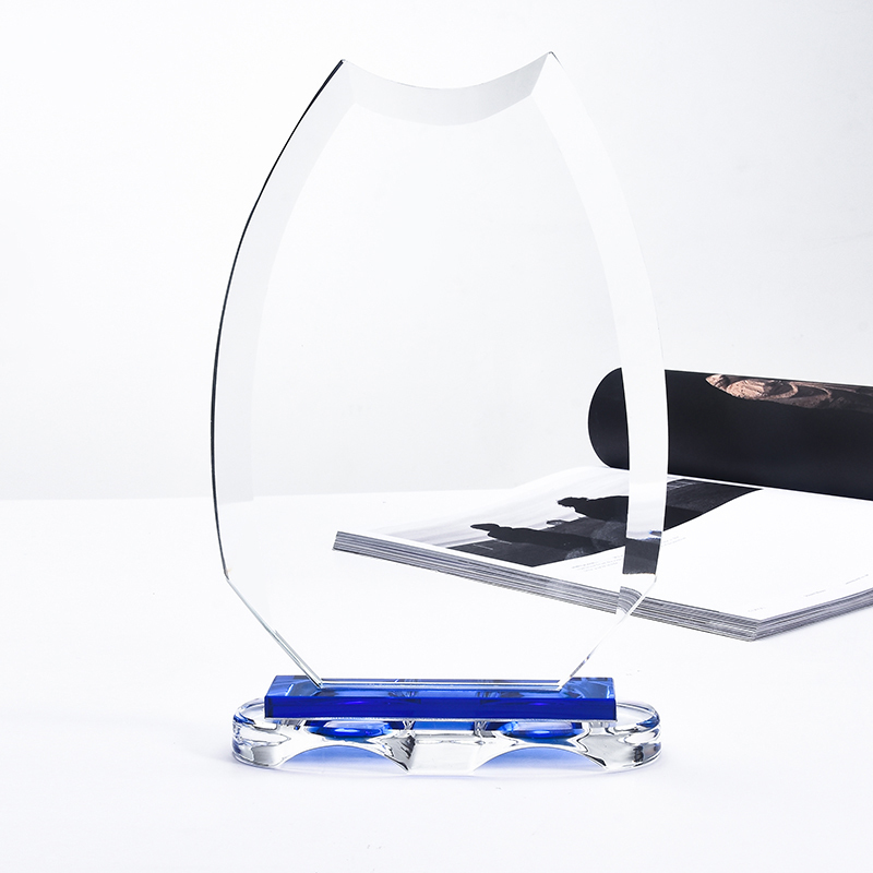 Factory Wholesale K9 Blank Crystal Shield Custom Trophy Engraved Clear Glass Award With Double Base