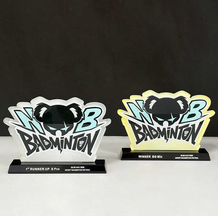 Personalized Acrylic Badminton Awards Plaque Trophy with Black Crystal Base MH-LJ0811