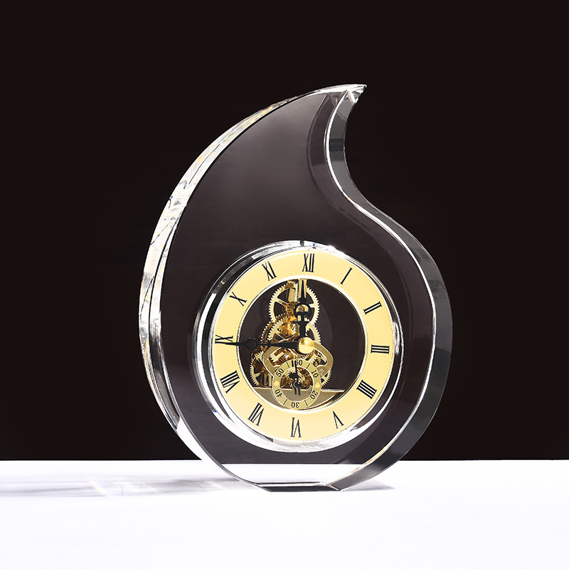 Factory Wholesale Laser Engraved Crystal Trophy Plaque with Quartz Clock