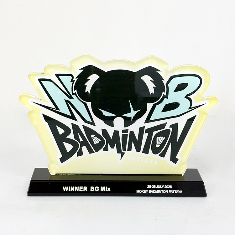Personalized Acrylic Badminton Awards Plaque Trophy with Black Crystal Base MH-LJ0811