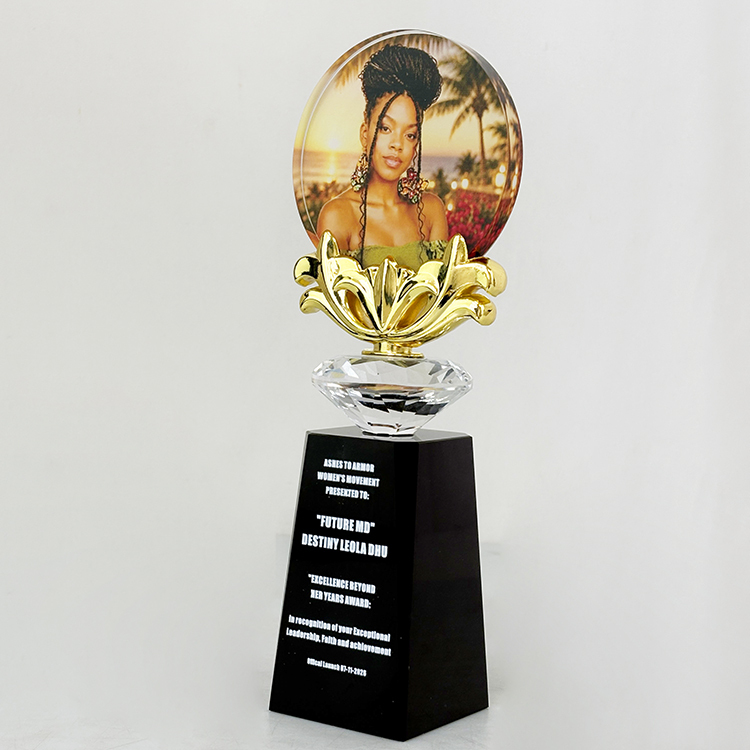 New Design Gold Silver Bronze Metal Flower Crystal Trophy Awards MH-LJ0788