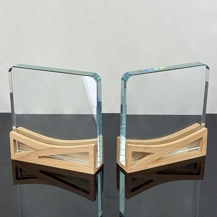 Blank Plaque Crystal Trophy with Wooden Base  MH-LJ0817