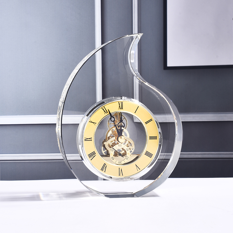 Factory Wholesale Laser Engraved Crystal Trophy Plaque with Quartz Clock