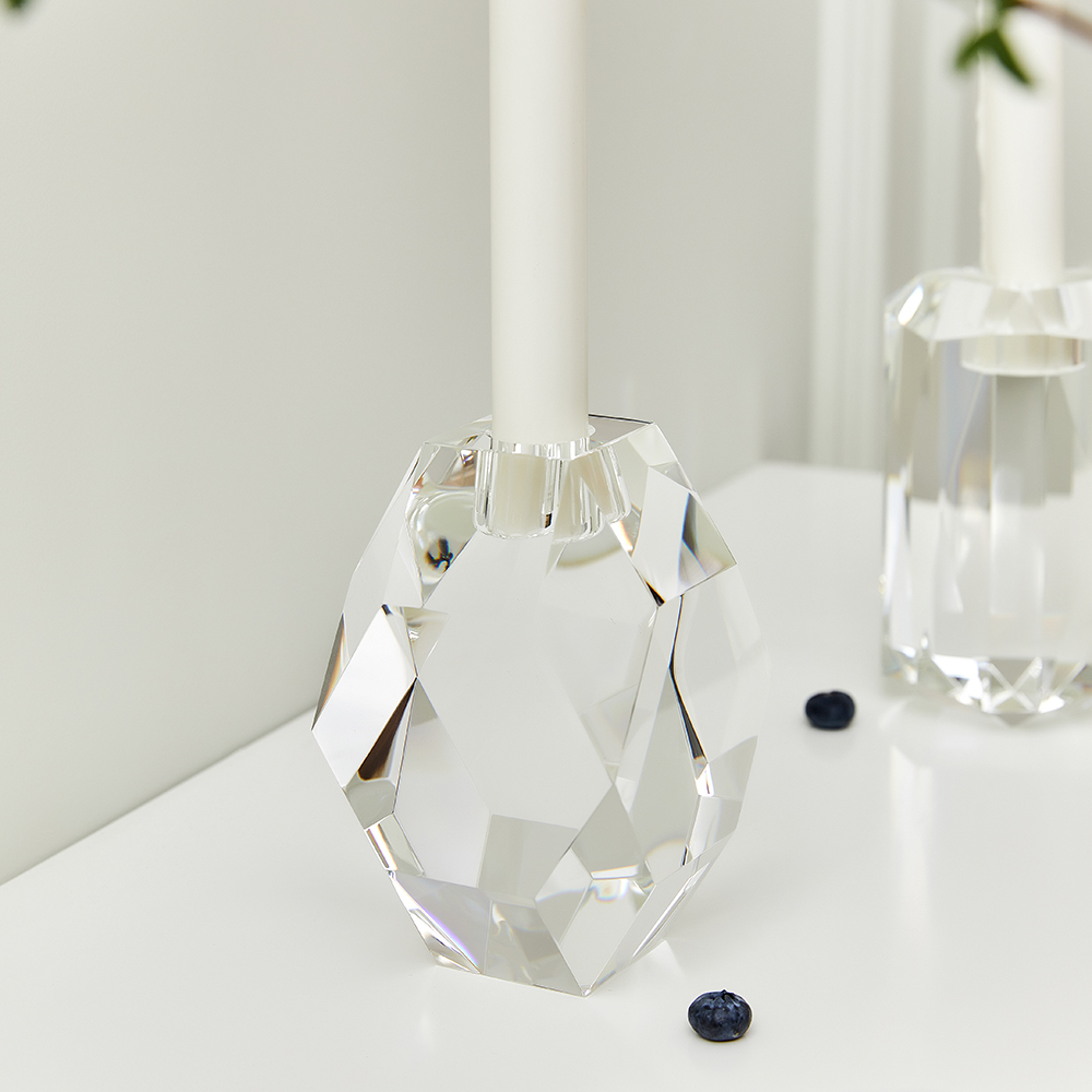 High Quality K9 Solid Glass Crystal Pillar Candle Holder Home Wedding Decor Table Top Clear Crystal Candle Holder