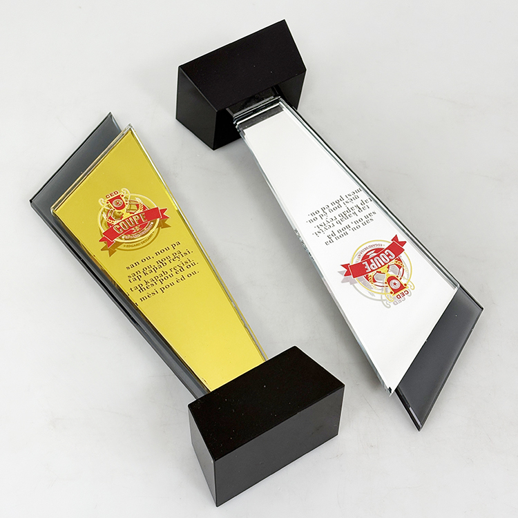 Luxury Gold Silver Mirror Finishing Crystal Glass Awards Plaque Trophy MH-LJ0771