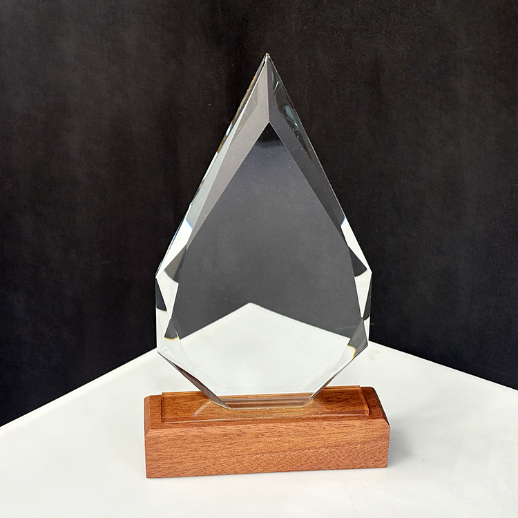 12.5x20.5cm Blank Peak Shaped Crystal Trophy with Wooden Base MH-LJ0803