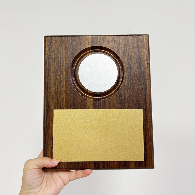 Blank Walnut Plaque Wooden Business Trophy Award with Gold Plate Certificate MH-LJ0809