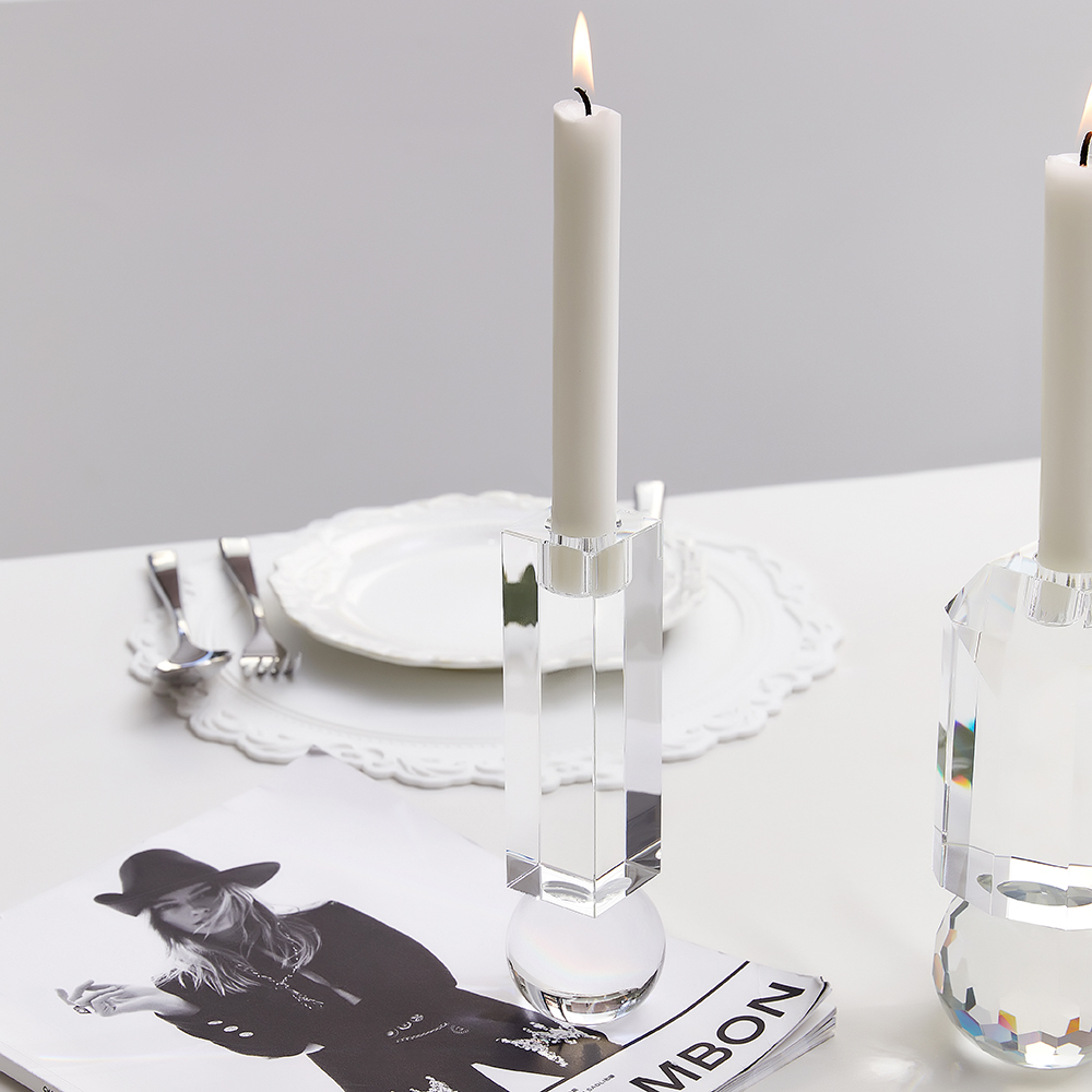 High Quality Indoor Outdoor Dining Decoration Crystal Candle Holder Transparent Crystal Candlestick Holders