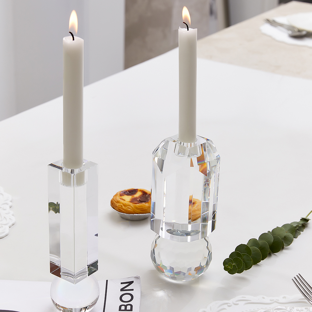 High Quality Indoor Outdoor Dining Decoration Crystal Candle Holder Transparent Crystal Candlestick Holders