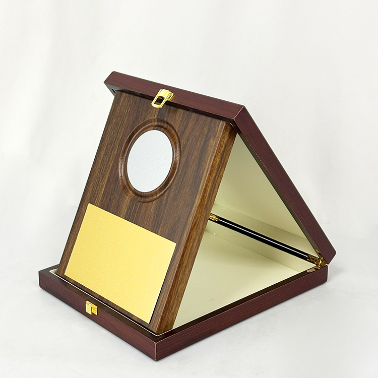 Blank Walnut Wood Box with Plaque Wooden Business Trophy Award with Gold Plate Certificate MH-LJ0807