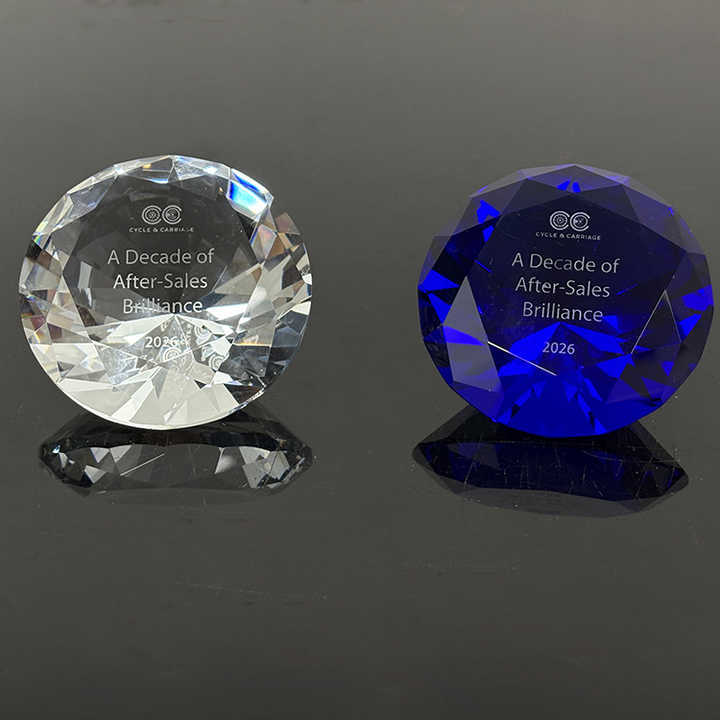 Personalized Clear Blue Crystal Diamond Glass Paperweight MH-9521
