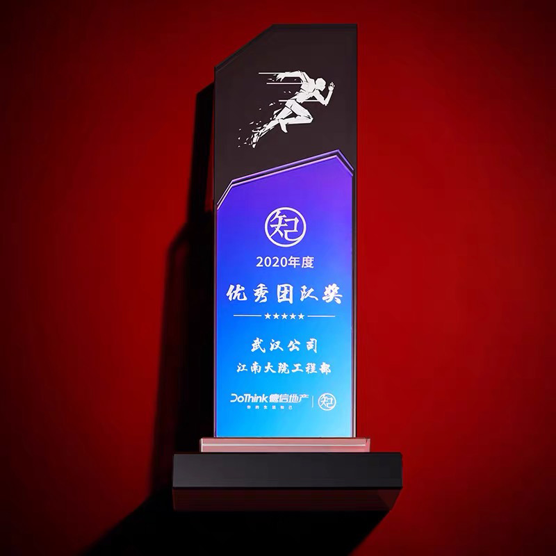 Gold Silver Pink Blue Mirror Printing Mirror Finishing Crystal Glass Awards Plaque Trophy