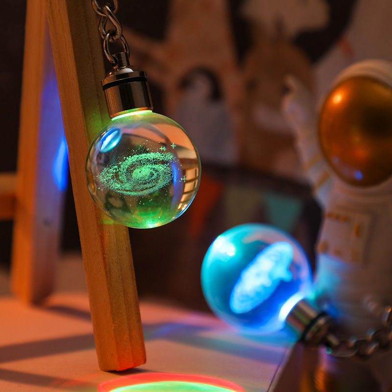Crystal Ball Keychain 3D Milky Way LED Night Light Key Ring MH-YS0516