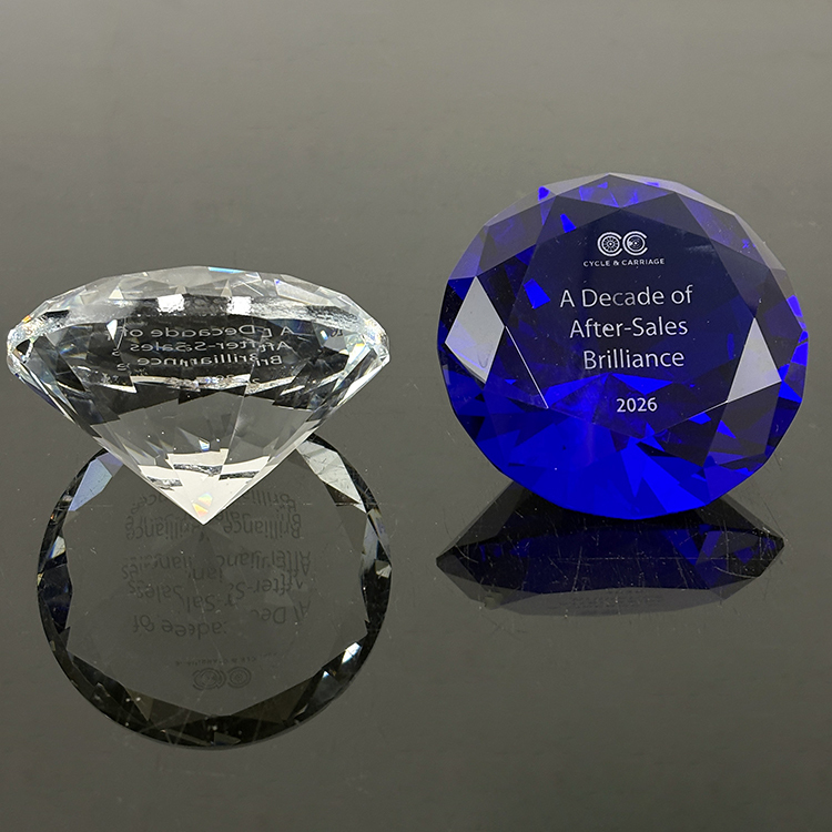 Personalized Clear Blue Crystal Diamond Glass Paperweight MH-9521