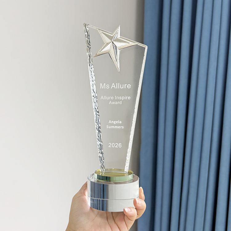 Gold Silver Bronze Metal Star Glass Crystal Award Trophy MH-LJ0768