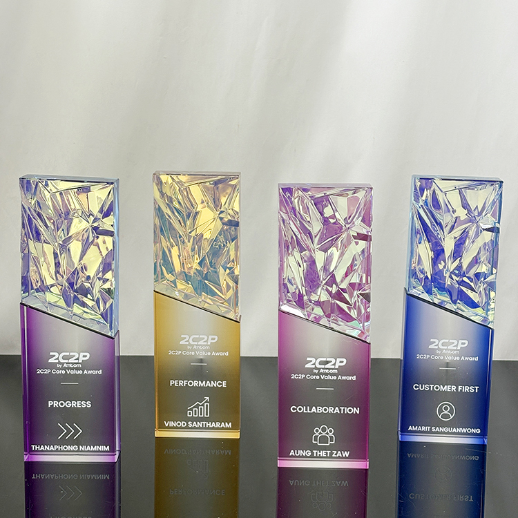 Gradient Purple Blue Pink Yellow Rainbow Crystal Glass Plaque Trophy MH-LJ0801